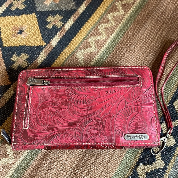 Trinity Ranch Red Tooled Leather Wallet - Picture 2 of 6